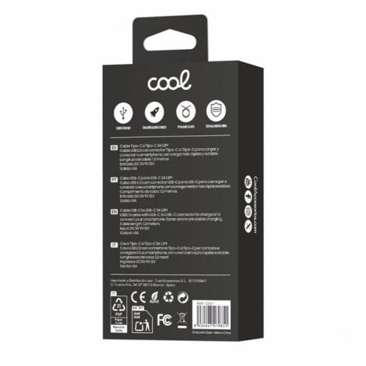 Cable USB Tipo C COOL 1m carga rápida 45W QC3.0 PD sincronización datos