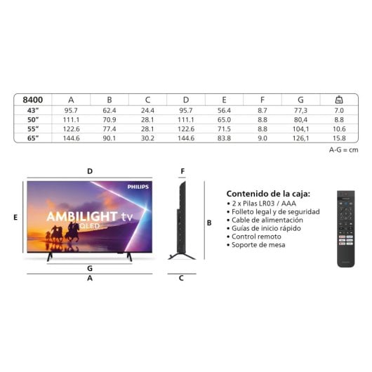 TV Philips QLED 65PUS8400 65" 4K UltraHD Ambilight Smart TV Dolby Atmos Titan OS