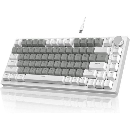Ajazz Ak820 Teclado Gaming Mecânico com Roda, 81 Teclas Hot-swap com Absorção de Ruido, Switch Linear, Luz Branca e Design ANSI 75% para PC/Mac Branco/Cinzento