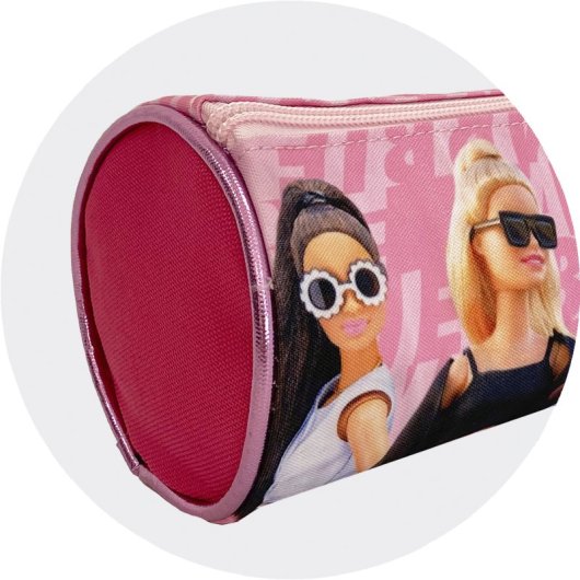 Astuccio rotondo deluxe Barbie. Interno completamente foderato e personalizzato.