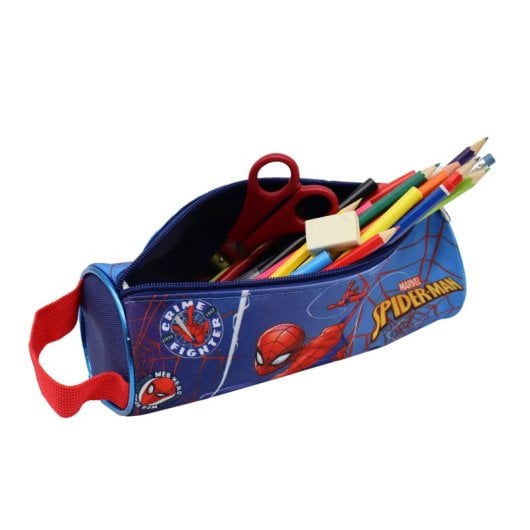 Astuccio rotondo di Spiderman. Interno completamente foderato e personalizzato.