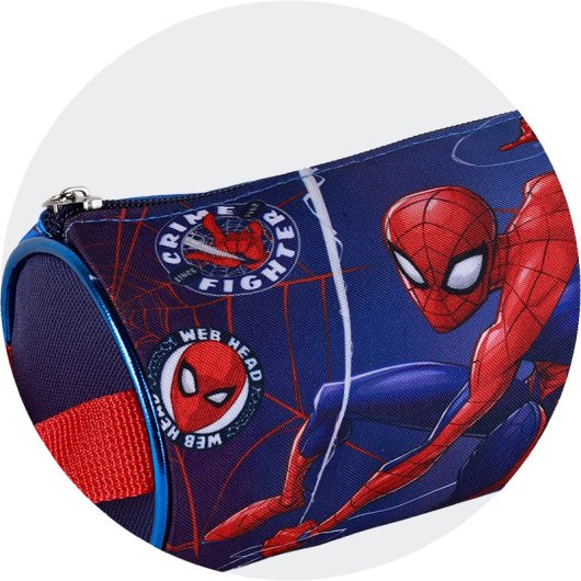 Astuccio rotondo di Spiderman. Interno completamente foderato e personalizzato.