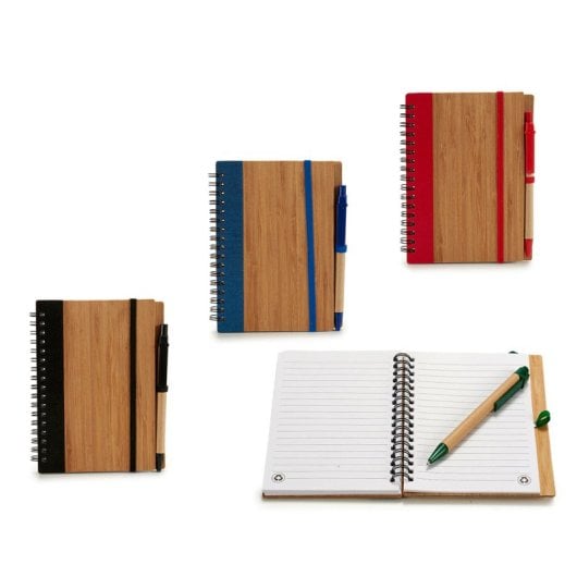 Pack 4 Libretas Bambú Con Goma Y Boli 16x12 Cm. Surtido 4 Colores.