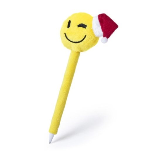Caneta de peluche com design de emoji de Natal intermitente.