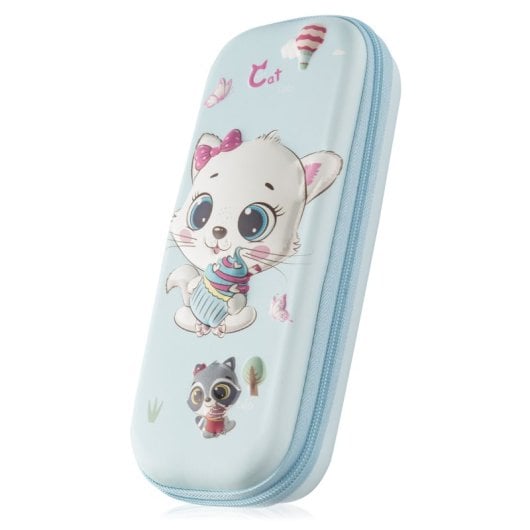 Astuccio con motivo 3D di gattini e procioni.