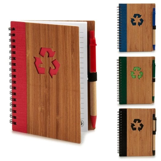 4er-Pack Notizbücher und Stifte aus recyceltem Bambus, 16 x 12 cm, S4
