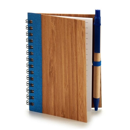 4er-Pack Bambus-Notizbücher mit glattem Radiergummi und Stift, 13 x 10 cm, 4 verschiedene Farben.