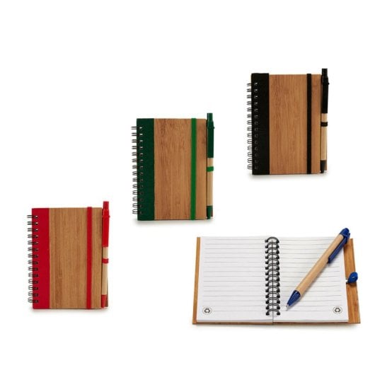 4er-Pack Bambus-Notizbücher mit glattem Radiergummi und Stift, 13 x 10 cm, 4 verschiedene Farben.