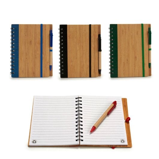 Pack 4 Libretas De Bambú Con Goma Y Boli 18x14. Surtido 4 Diseños.
