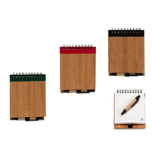 Confezione da 4 quaderni in bambù con gomma liscia e penna 10x13 cm, 4 colori assortiti.