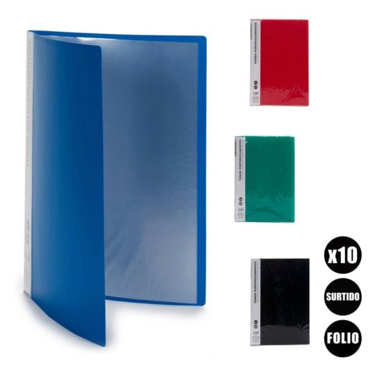 Lot de 4 porte-documents A4 de 10 feuilles. 4 couleurs assorties.