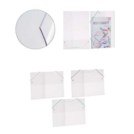 Embalagem de 3 pastas de plástico transparentes com borracha, 3 cores, tamanho A4