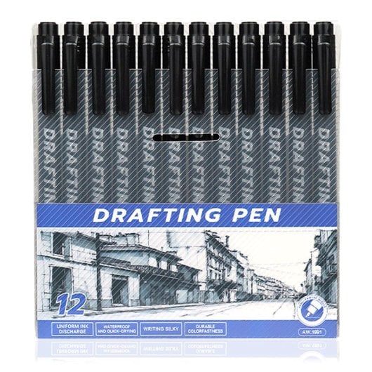 Canetas Fineliner com pontas variadas, 12 canetas Microliner pretas (0,2 mm a 3 mm), canetas para desenho técnico, canetas para ilustração