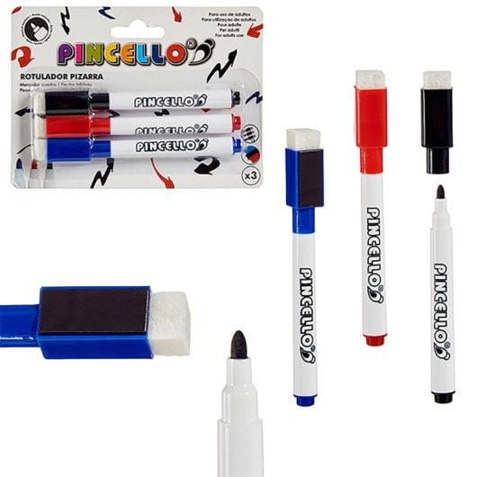 3er-Set Marker mit Radierkappen, 3 Farben