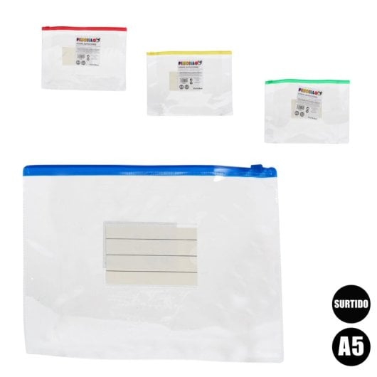 Pack 12 Sobres Autocierre A5. Surtido 4 Colores.