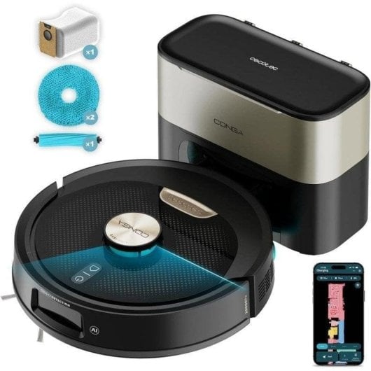 Robot Aspirador y Fregasuelos Cecotec Conga Y100 Spin AI con Autovaciado Navegación Láser 20.000 Pa Cepillo Silicona Mas