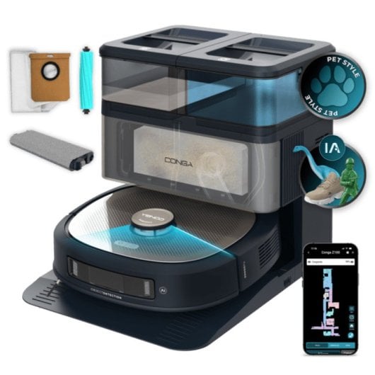 Robot Aspirador e Limpador de Chão Cecotec Conga Z100 com LaserEye 20000 Pa Base All-in Home Mopa XXL