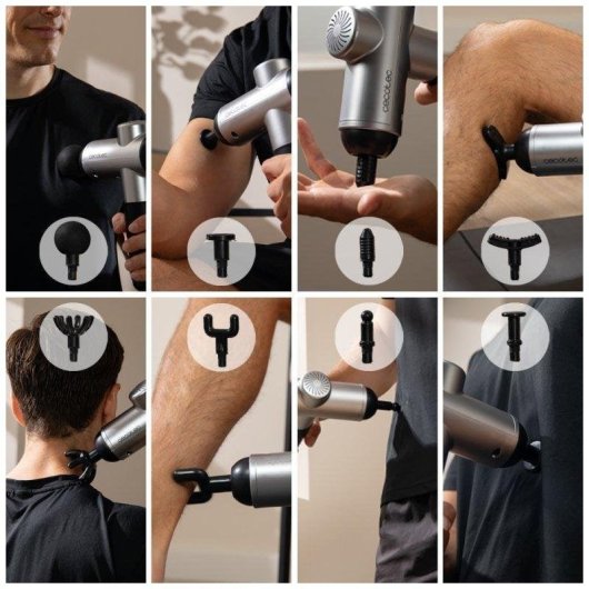 Pistola de Masaje Cecotec SkinCare Massage Full Recovery 99 Niveles 8 Cabezas LCD