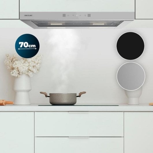 Campana extractora Cecotec Bolero Flux TLT 704400 Glass White Recirculación 70cm con control táctil y filtros de carbono