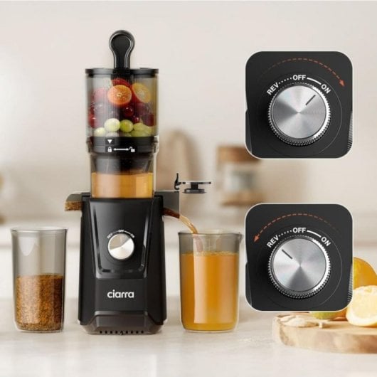 Espremedor CIARRA AWSJ046-B Slow Juicer 200W Preto 1.2L Boca Larga