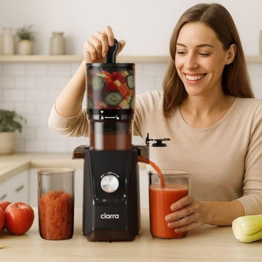 Espremedor CIARRA AWSJ046-B Slow Juicer 200W Preto 1.2L Boca Larga
