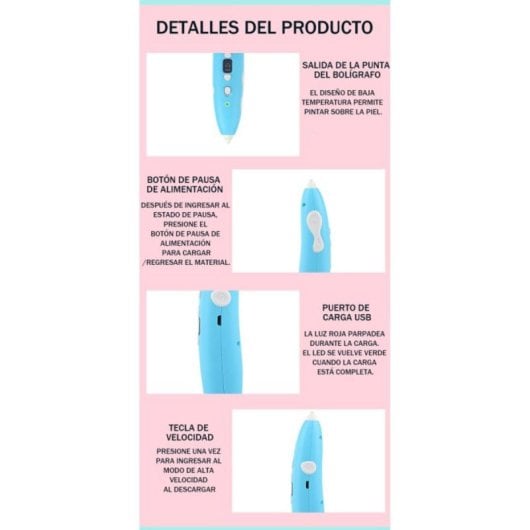 Bolígrafo 3D Antiescaldadura Baja Temperatura Filamento PCL 5 Colores USB