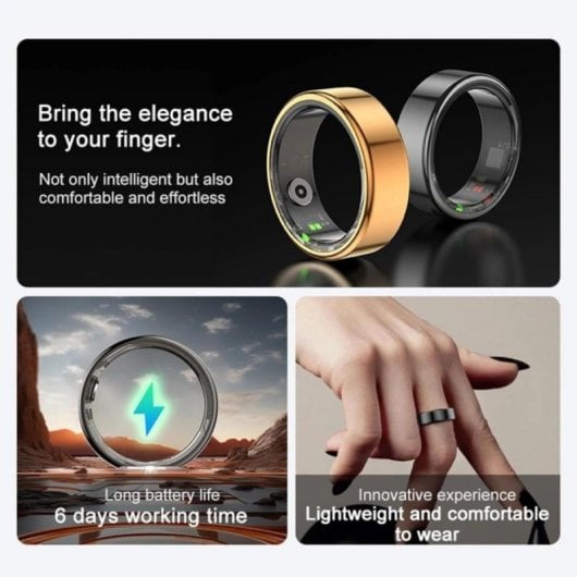 Anello Smart Health Tracker Acciaio Inossidabile Monitoraggio Sonno Cardio IP68 iOS Android 55-68 mm