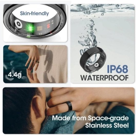 Smart Ring Health Tracker Multifunzione Cardio SpO2 Sonno IP68 4,7g Ricarica Portatile