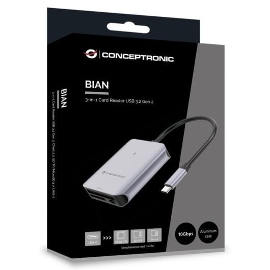 Multilector de Tarjetas Conceptronic BIAN09G 3-in-1 CF/MicroSD/SD USB 3.2 Gen2 10000Mbit/s Gris
