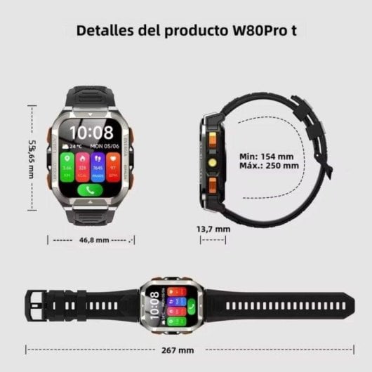 Blackview W80 PRO Bluetooth 5.3 GPS 49mm TFT Preto Grande Resistência à Água 1ATM