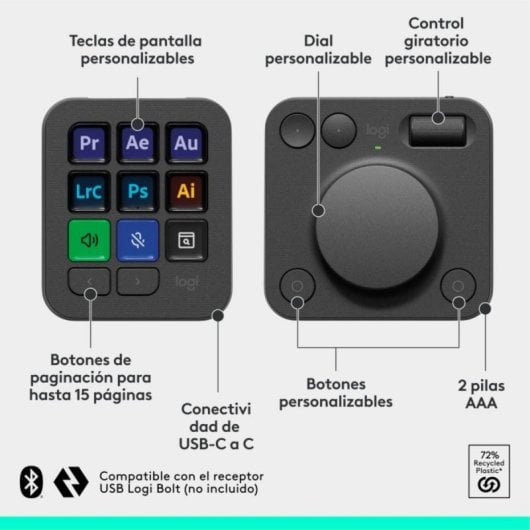 Teclado Logitech MX Creative Console 9 teclas LCD personalizables Dial Bluetooth USB Grafito