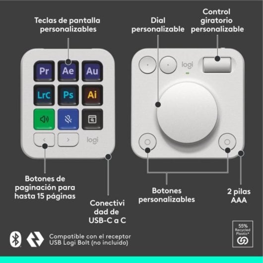 Teclado Logitech MX Creative Console 9 teclas LCD personalizables Bluetooth USB Gris