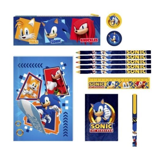 Set de papeterie Sonic carnet A5 étui crayons stylo gomme règle taille-crayon