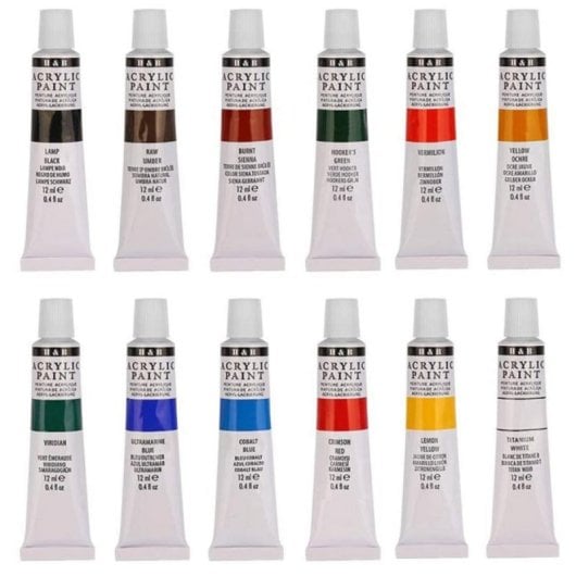 Acrylfarbenset 12 Farben Tuben mit Aufbewahrungsbox, hohe Pigmentierung, ungiftig