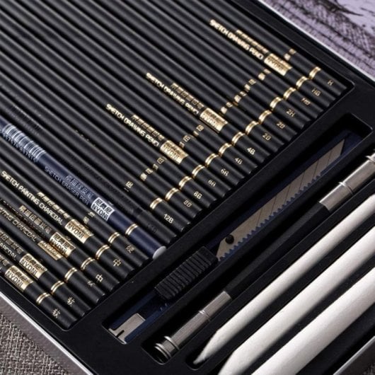 Conjunto Profissional Desenho 29 Peças Lápis Esboço e Carvão Alta Qualidade