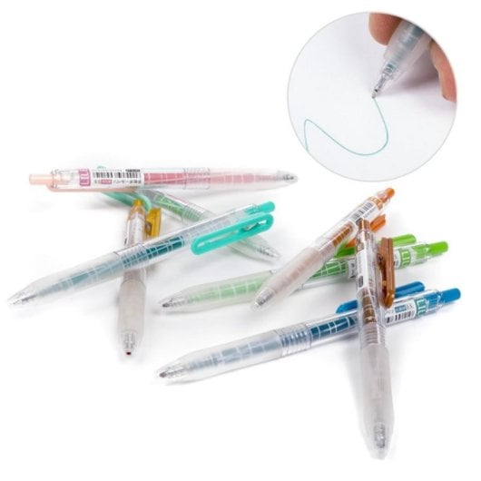 Caneta gel retrátil set 9 cores ponta 0,5mm termoplástico clip superior