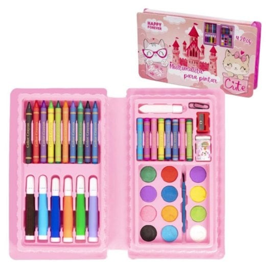 Set de pintura y dibujo 42 piezas Acuarelas, ceras, rotuladores, pasteles y accesorios