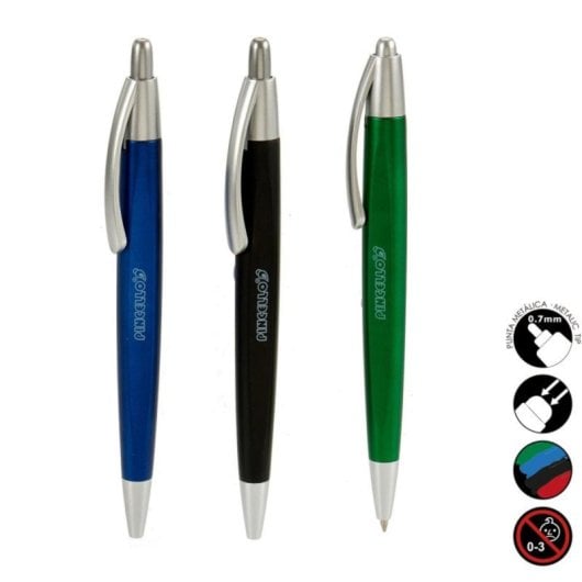Caneta Clip Metal 3 Cores Design Elegante Jogo 3 Unidades
