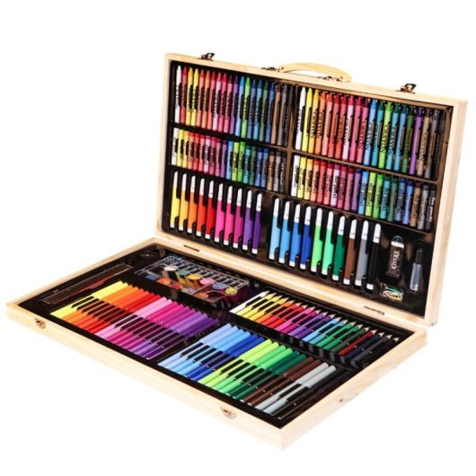 Conjunto Belas Artes Profissional 180 peças Mala Madeira Marcadores Lápis Acessórios