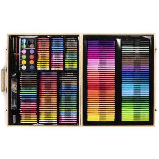 Mallette d'art en bois 180 pièces peinture huile aquarelle crayons accessoires