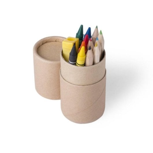Conjunto Pixi 13 peças Escolar 6 lápis madeira 6 ceras coloridas + afiador