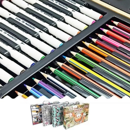 Estojo Artes Plásticas 138 peças design HIP HOP com lápis duplos e marcadores