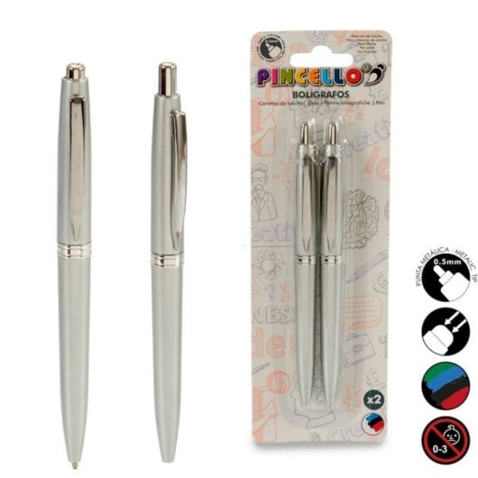 Bolígrafo Pulsador Set 2 Unidades Color Plata Termoplástico Clip Metálico