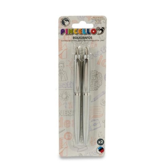Bolígrafo Pulsador Set 2 Unidades Color Plata Termoplástico Clip Metálico