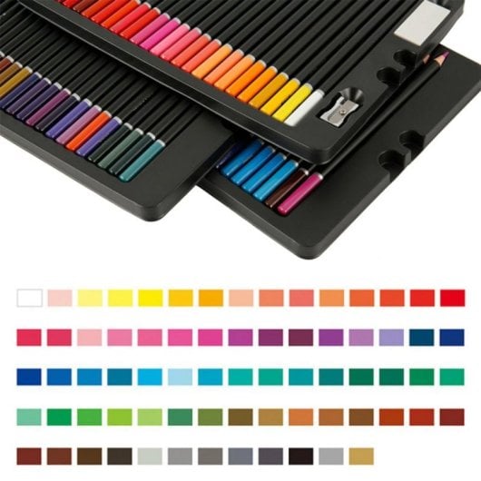 Set de crayons de couleur Deluxe Drawing avec 74 pièces, boîte en métal et accessoires