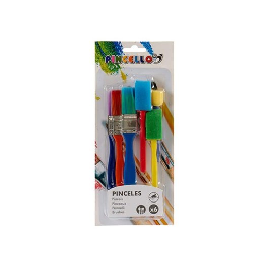 Conjunto de Pincéis com Tintas e Esponjas 6 Peças Manualidades Crianças Termoplástico