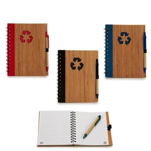 Carnet Bambou Recyclé avec Stylo 18 x 14 cm Pack 4 Couleurs Assortis