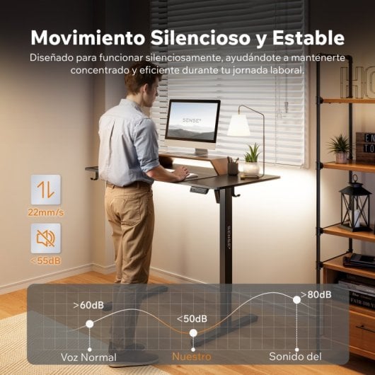 Escritorio SENSE7 NOJO Light 120x60 cm eléctrico altura regulable 70 kg negro/madera/hormigón/gris