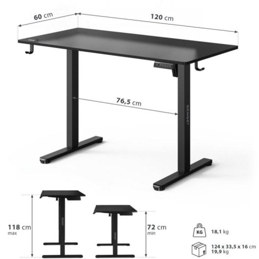Escritorio SENSE7 NOJO Light 120x60 cm eléctrico altura regulable 70 kg negro/madera/hormigón/gris