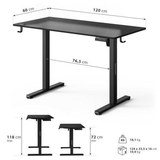 Escritorio SENSE7 NOJO Light 120x60 cm eléctrico altura regulable 70 kg negro/madera/hormigón/gris